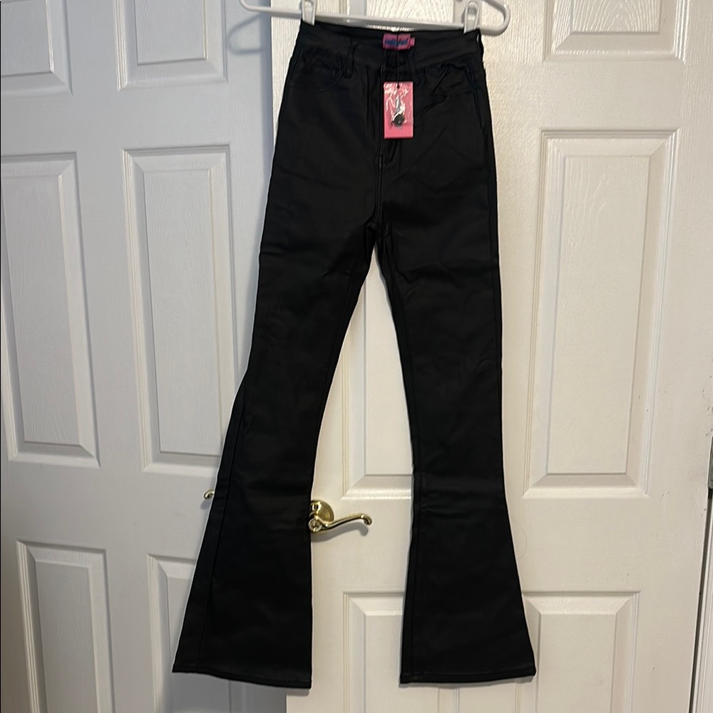 NEW WITH TAGS Edikted Women's Black Flared Faux Leather Pants